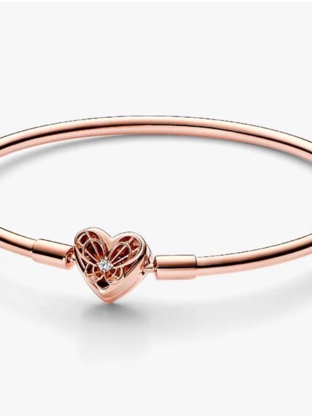 Pandora 14kt Rose Gold Plated Butterfly Heart Bangle Bracelet & Case - NEW